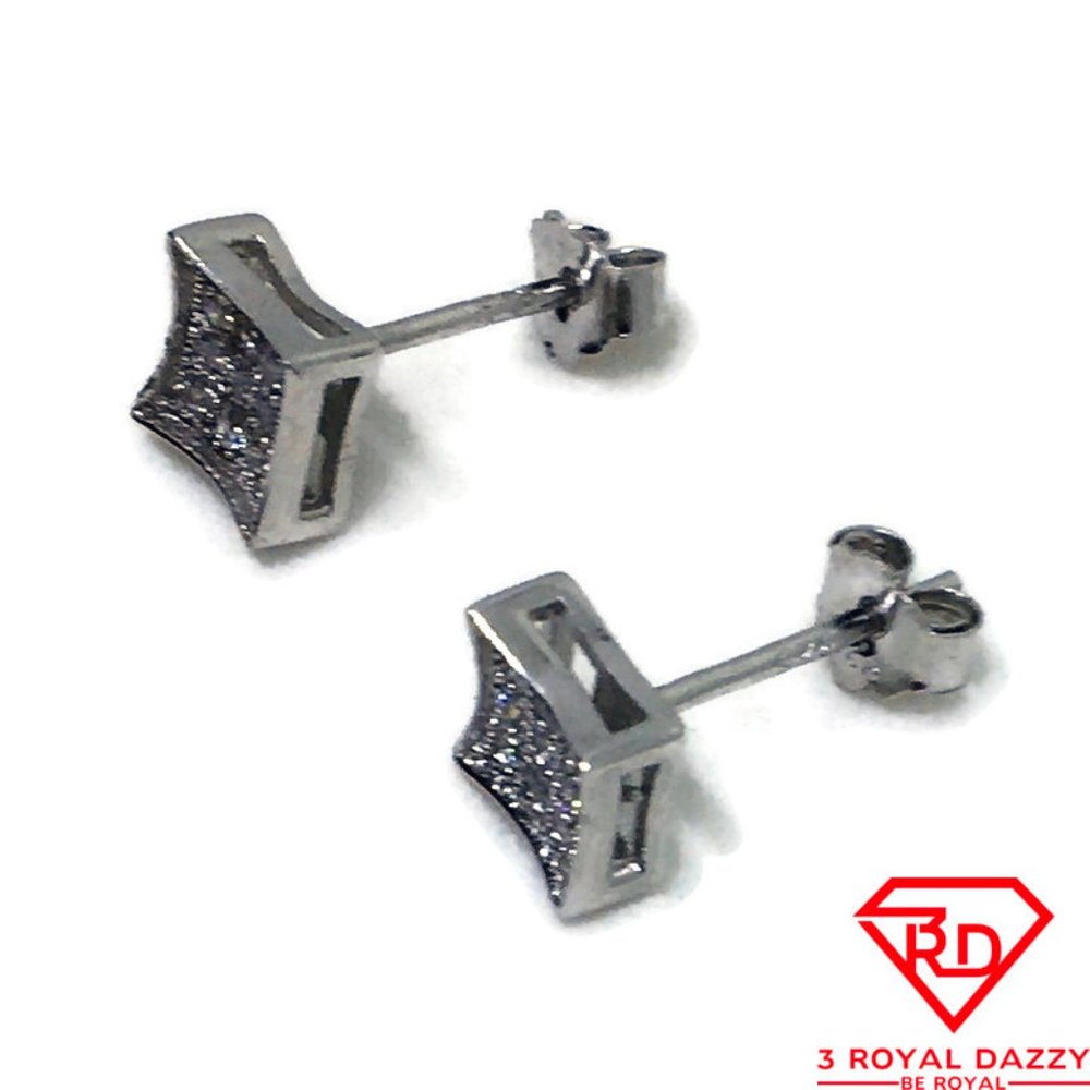 Tiny pointy square 3x3 White CZ stud Earring 14k - Picture 2 of 3
